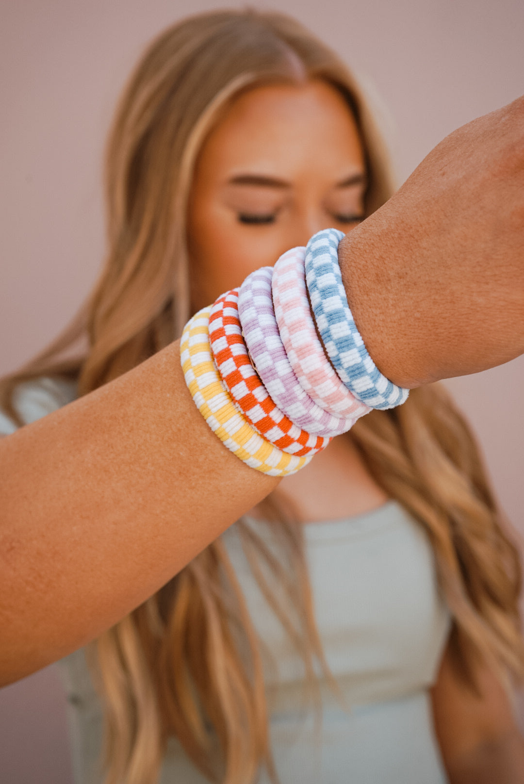 neon checker medium hold hair ties (5 color options)