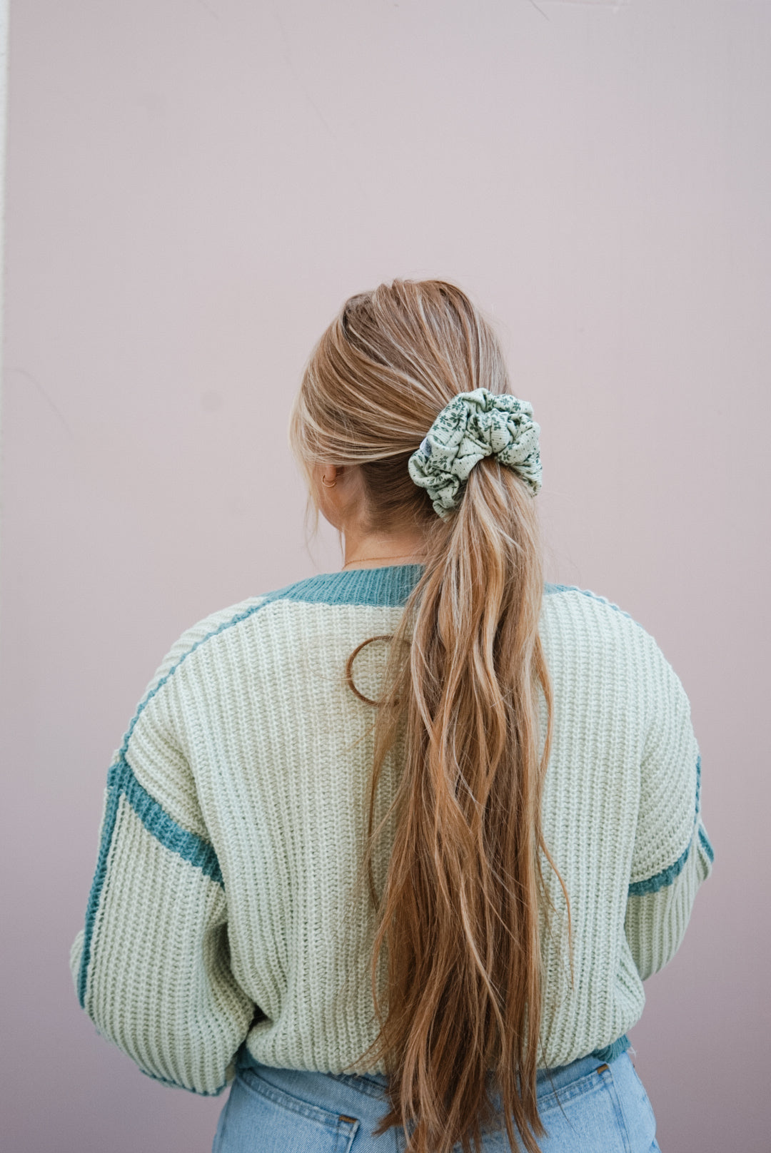 sage floral ribbed oversized scrunchie