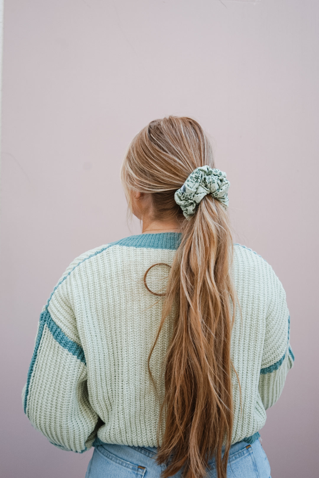 sage floral ribbed oversized scrunchie