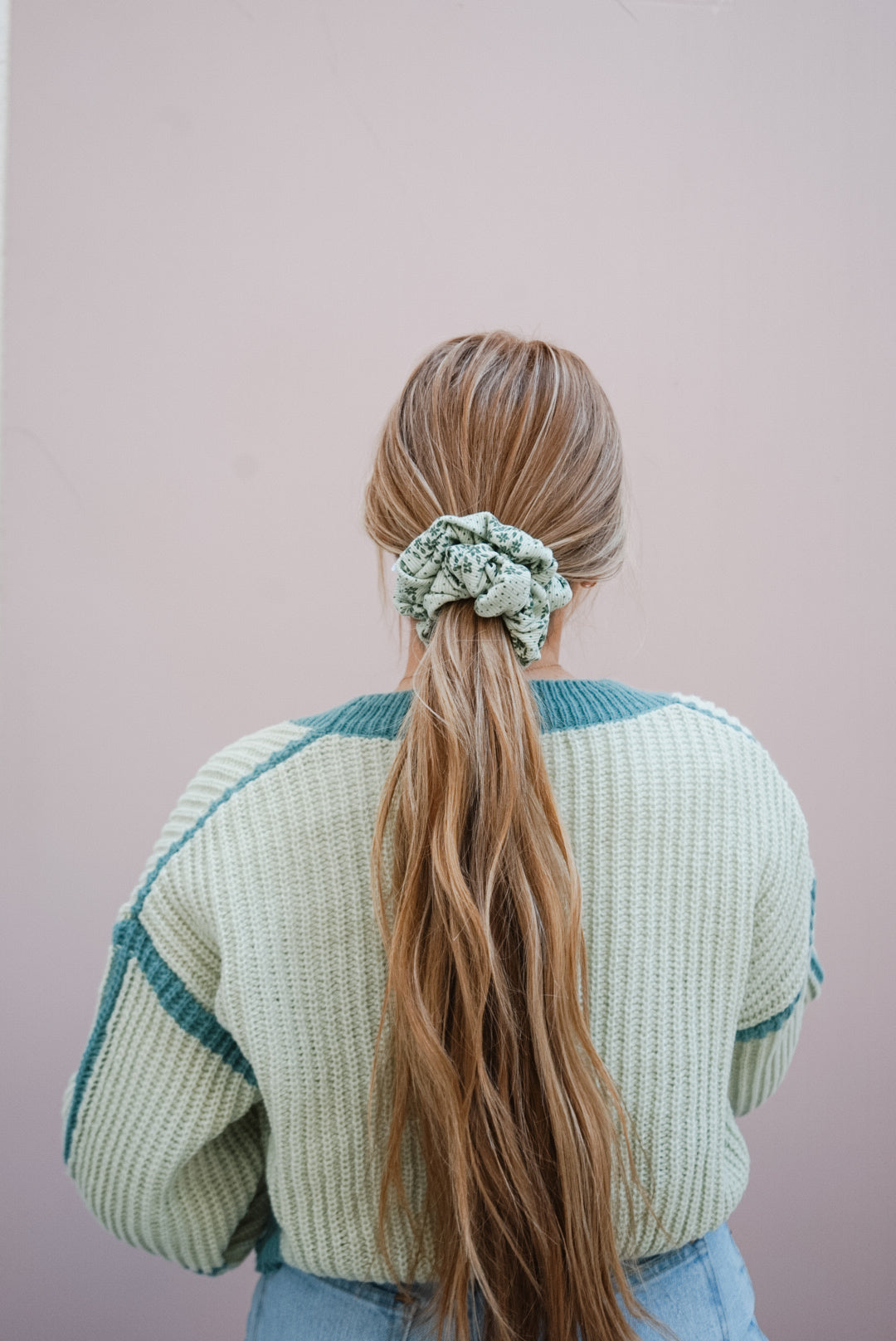 sage floral ribbed oversized scrunchie