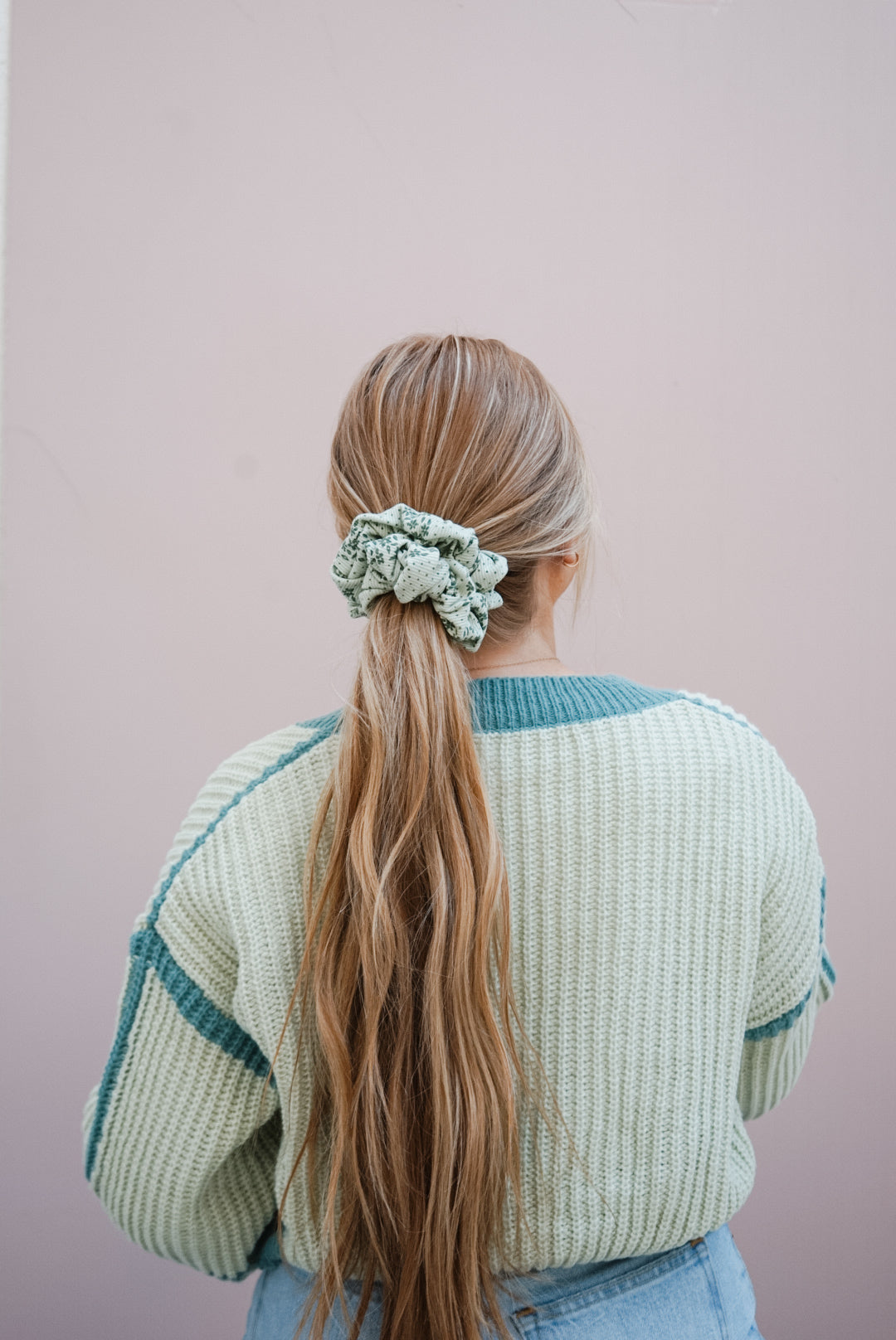 sage floral ribbed oversized scrunchie