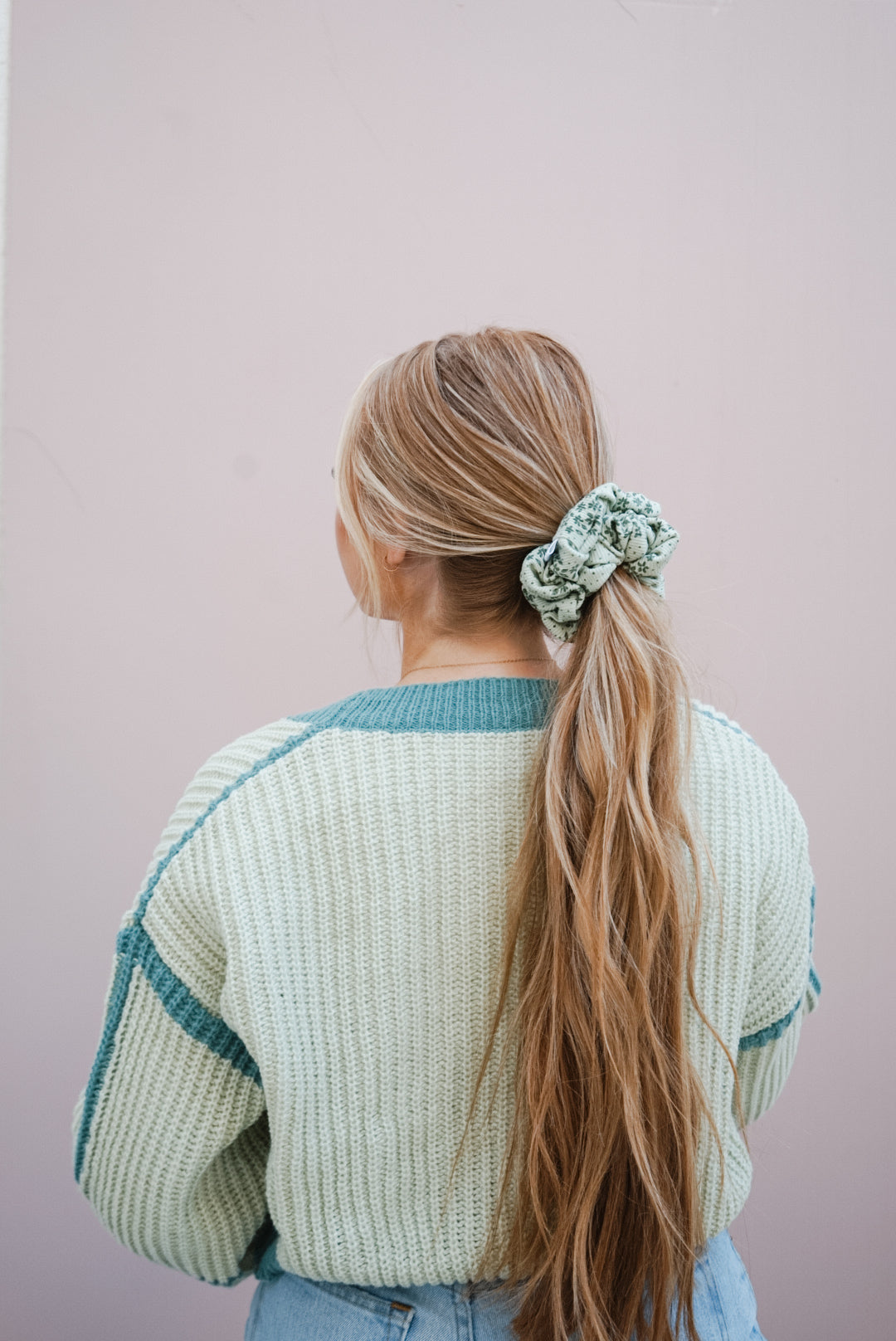 sage floral ribbed oversized scrunchie