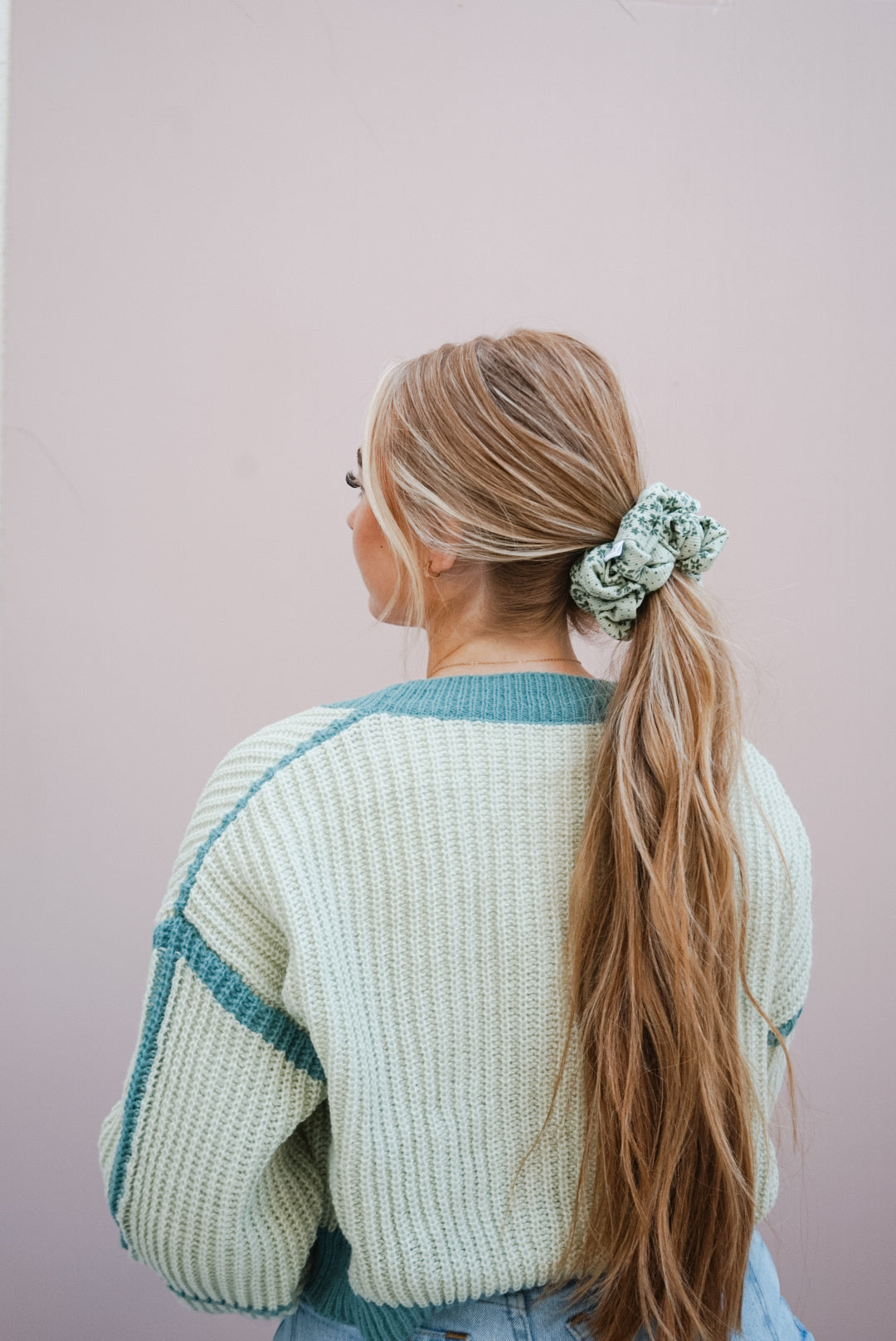 sage floral ribbed oversized scrunchie