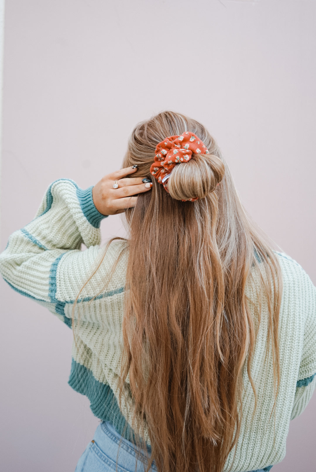 rust floral ribbed oversized scrunchie