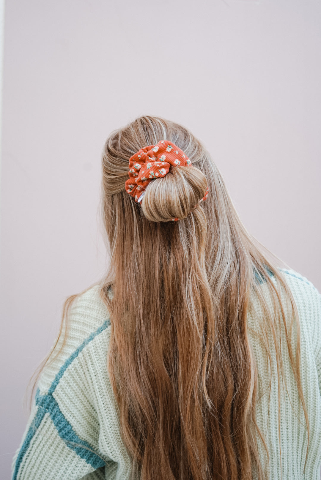 rust floral ribbed oversized scrunchie