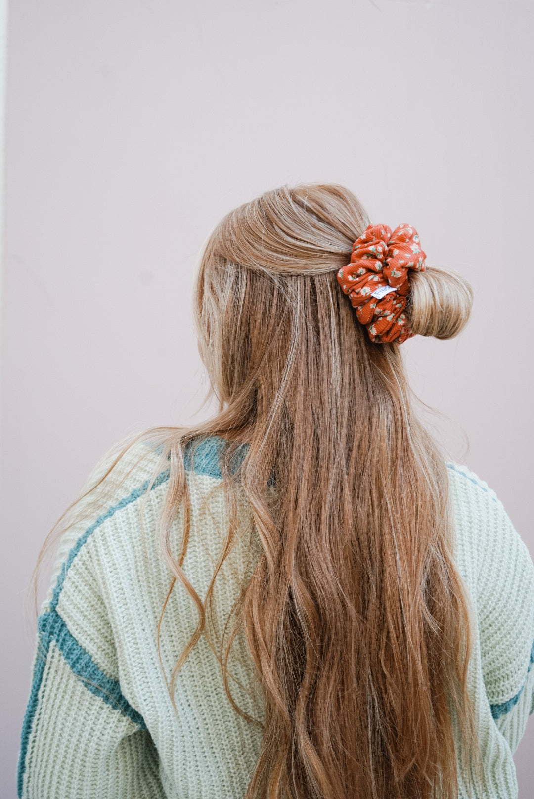 rust floral ribbed oversized scrunchie