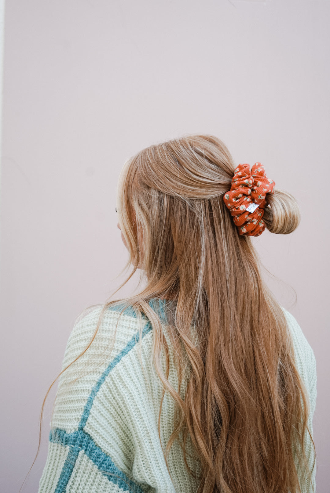 rust floral ribbed oversized scrunchie