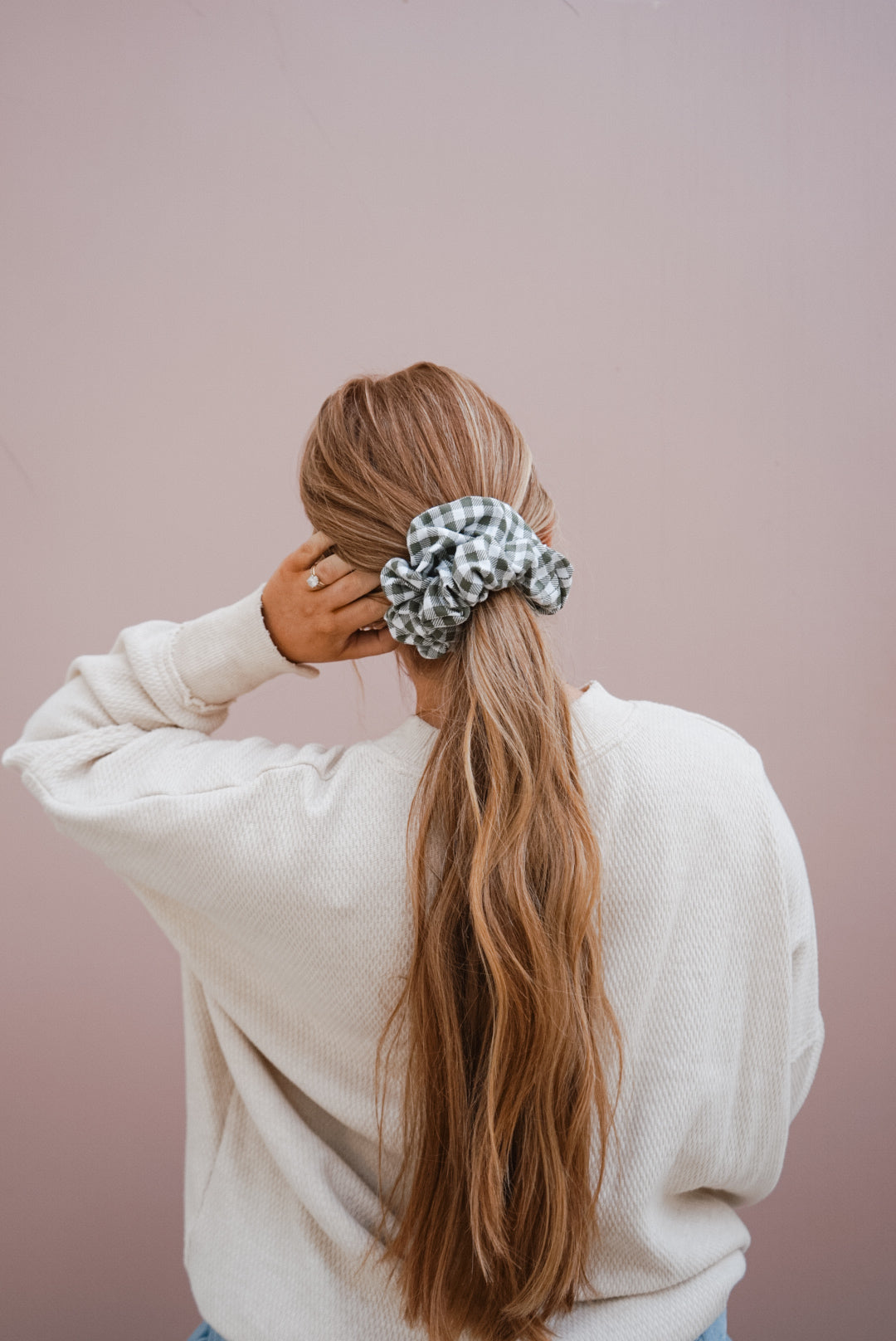 green plaid oversized scrunchie