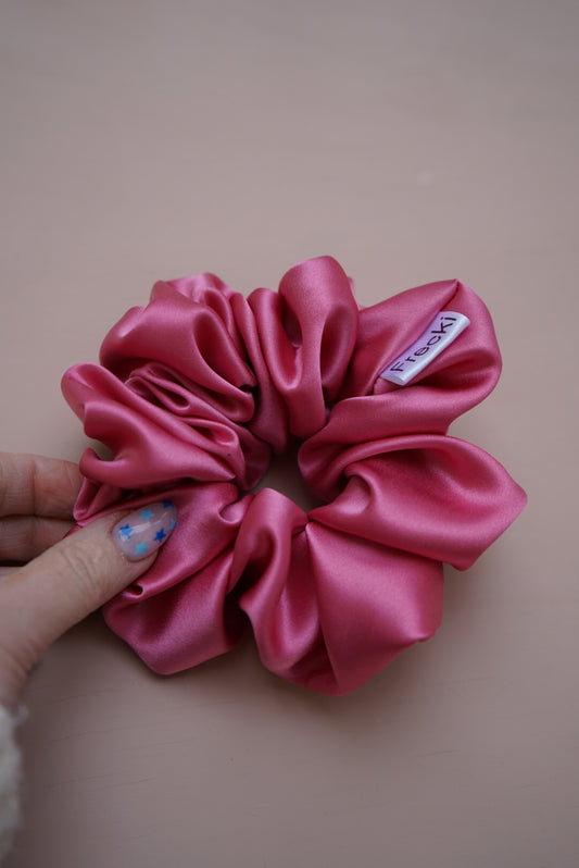 bright pink silk charmeuse oversized scrunchie