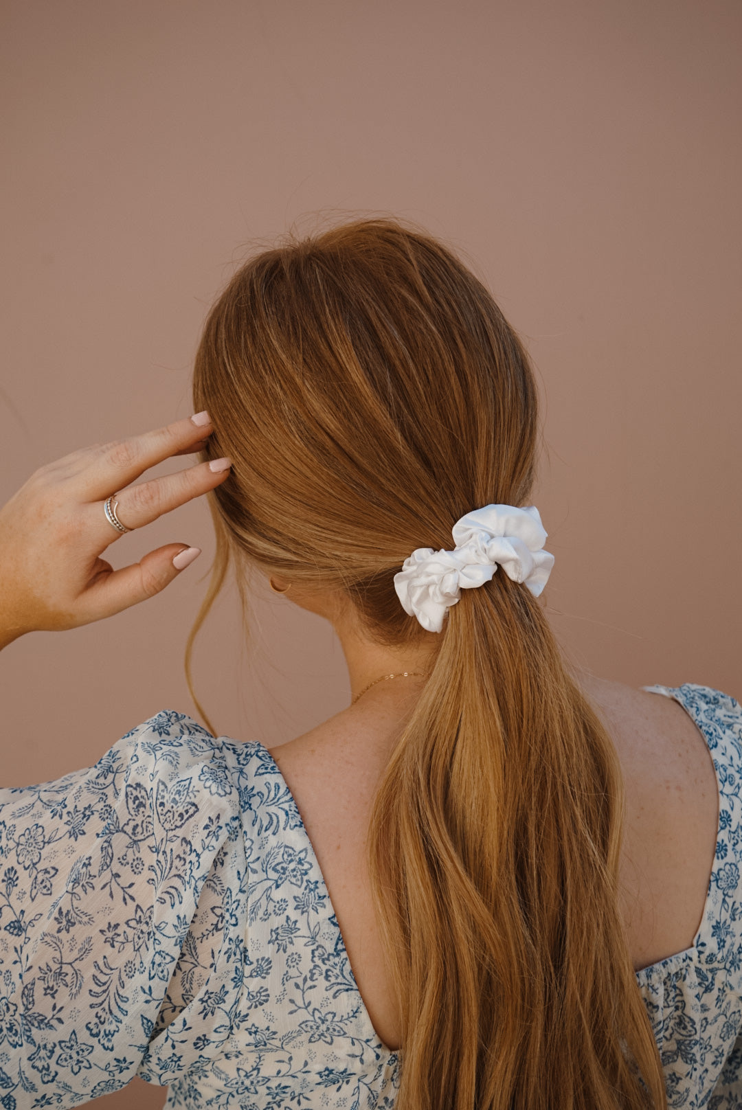 white silk skinny scrunchie