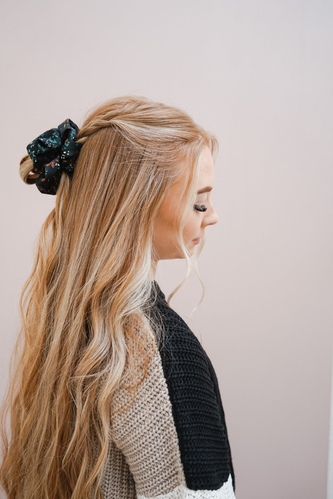 the black floral oversized scrunchie