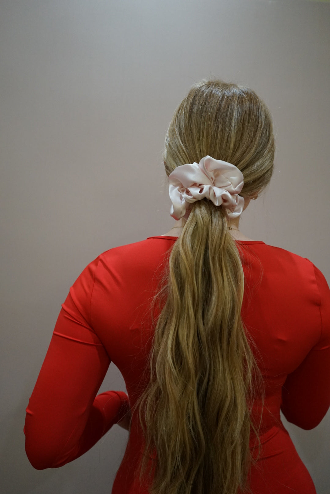 the petal pink oversized silk charmeuse scrunchie