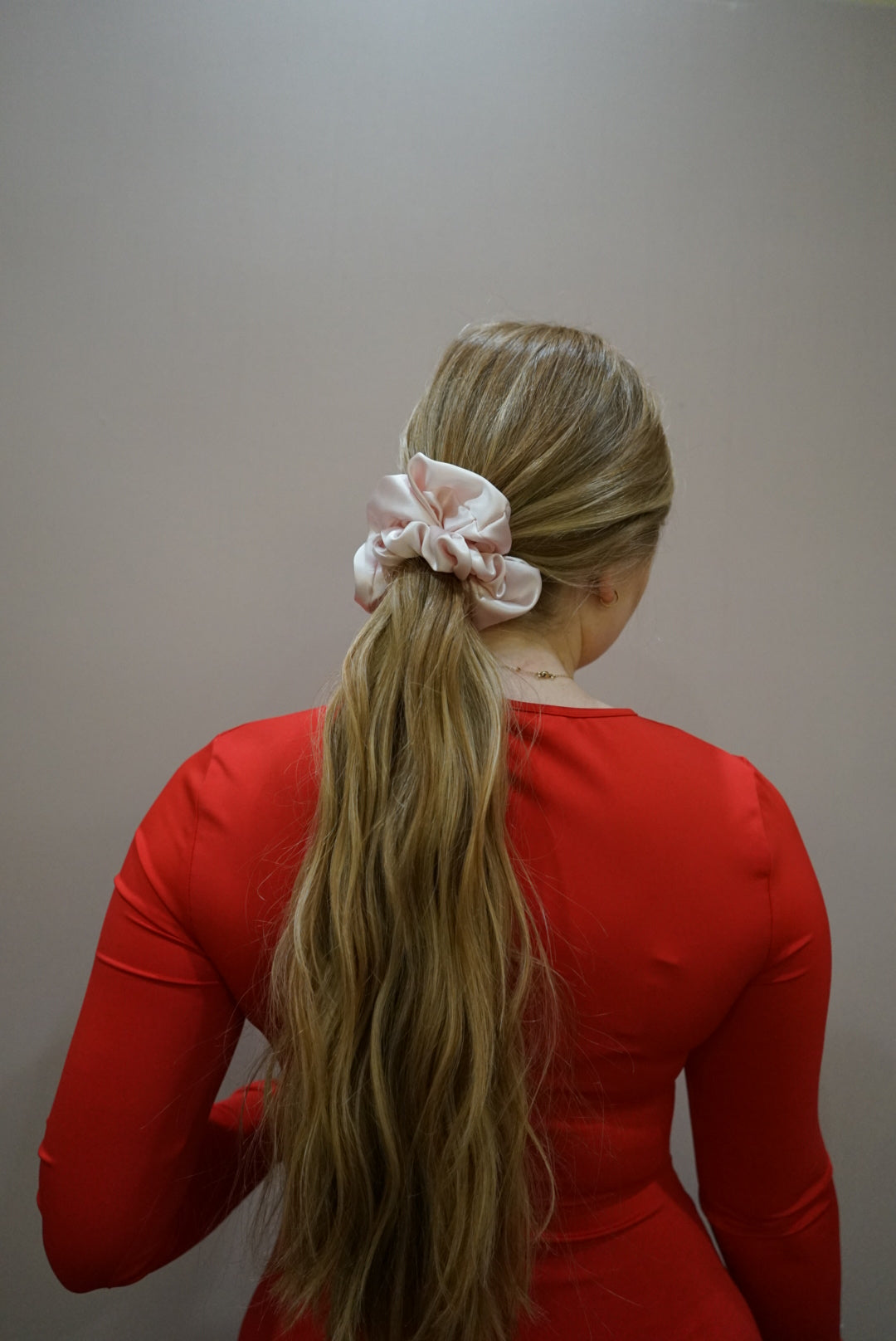 the petal pink oversized silk charmeuse scrunchie