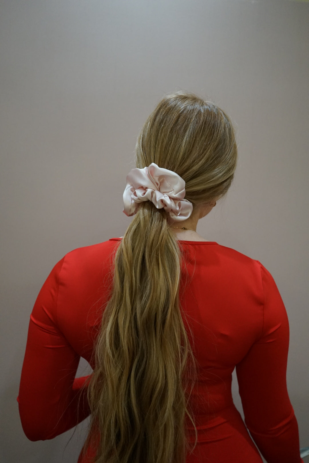 the petal pink oversized silk charmeuse scrunchie