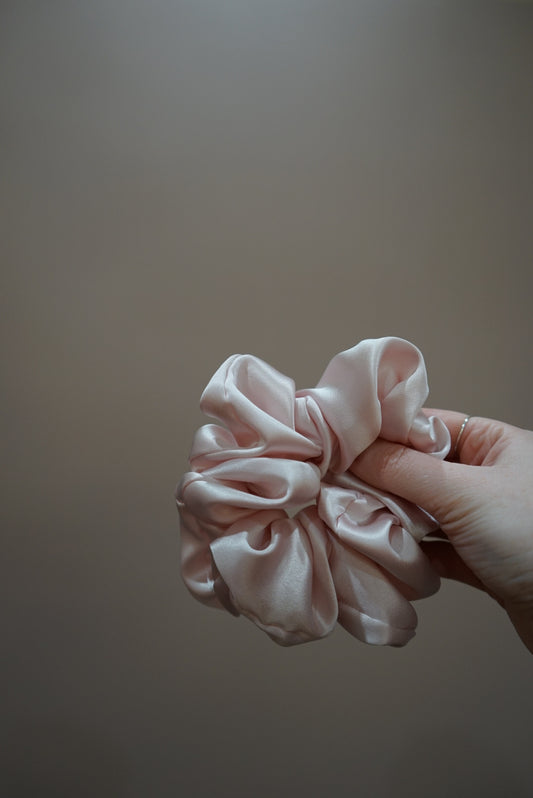 the petal pink oversized silk charmeuse scrunchie