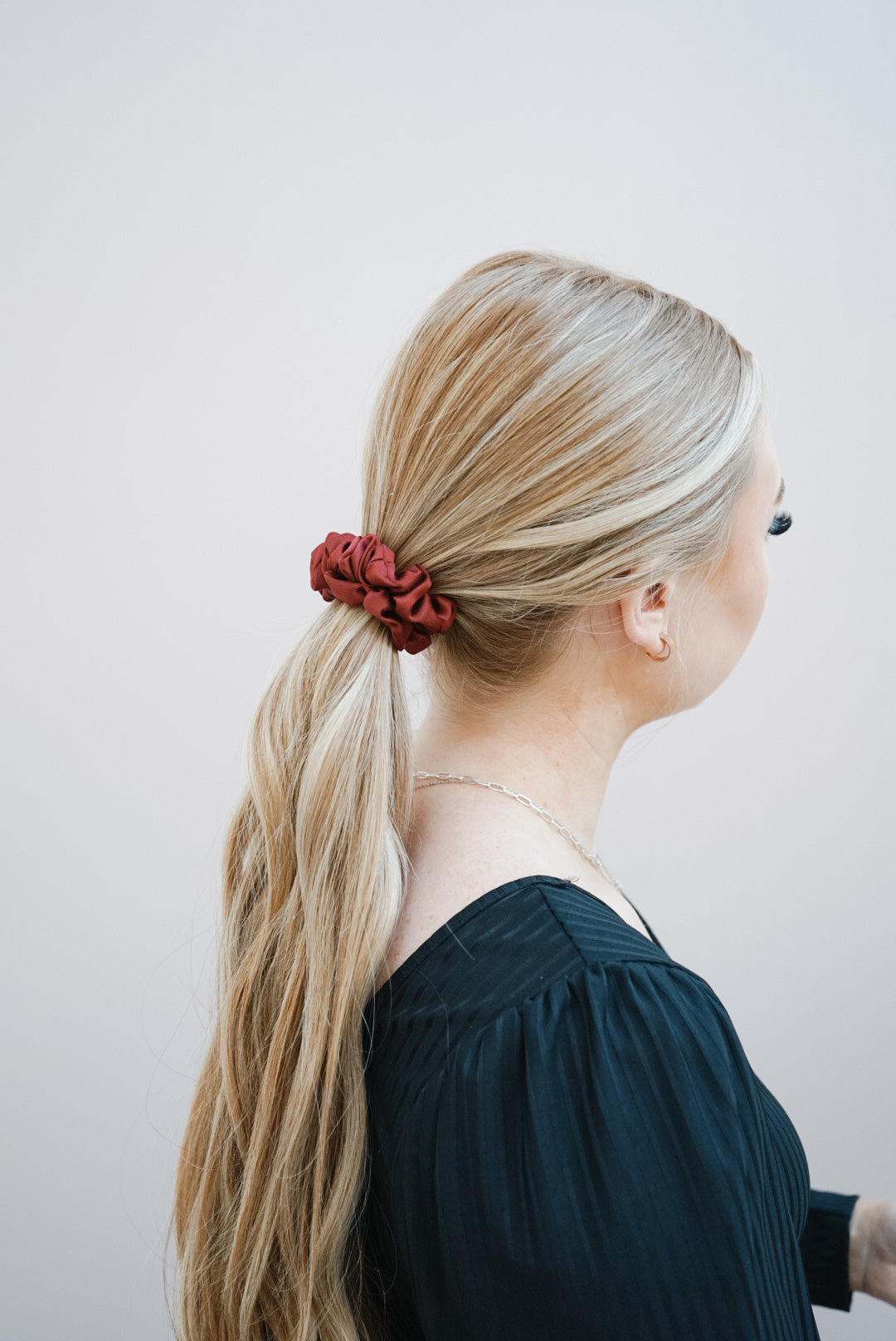 the red silk charmeuse skinny scrunchie