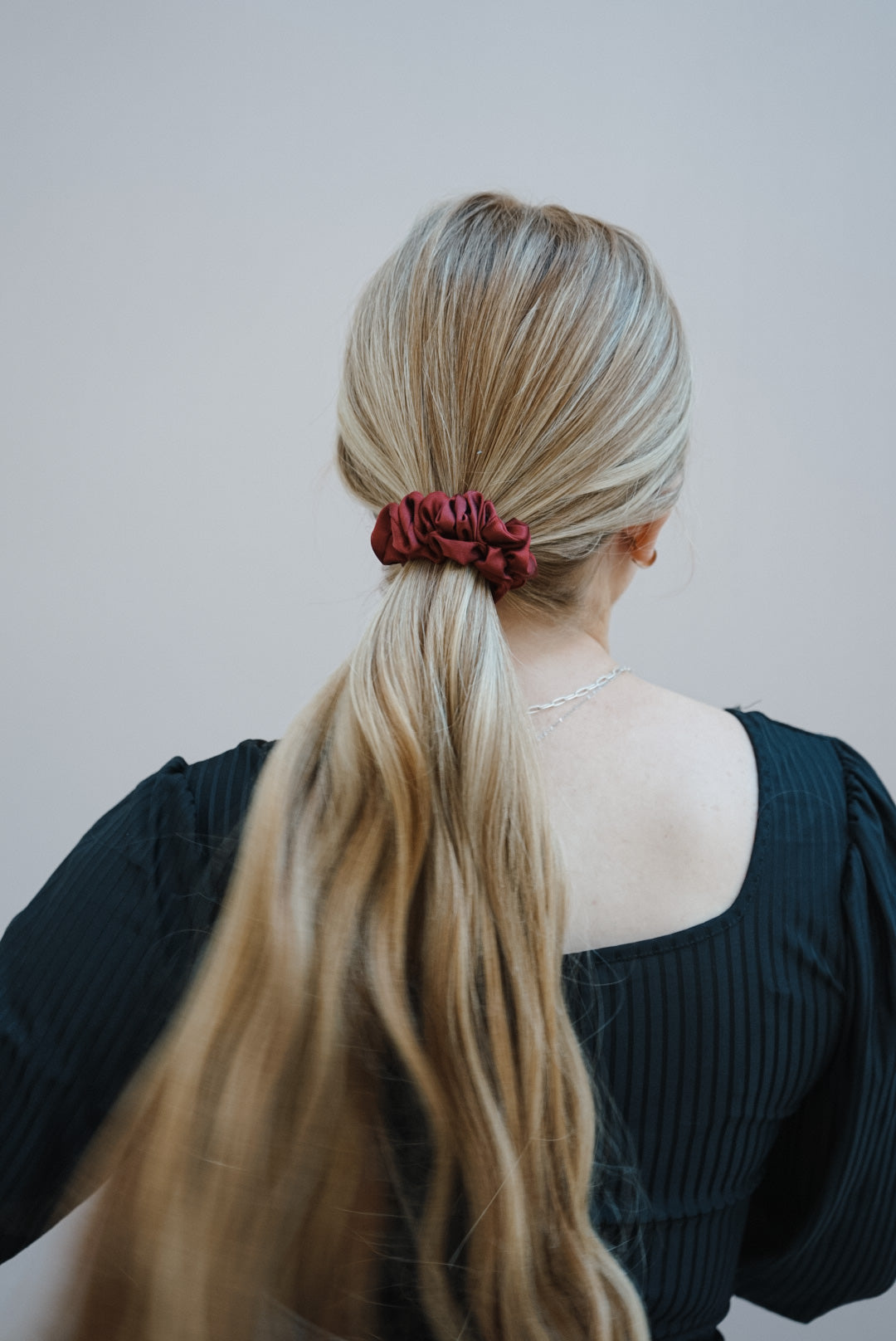 the red silk charmeuse skinny scrunchie