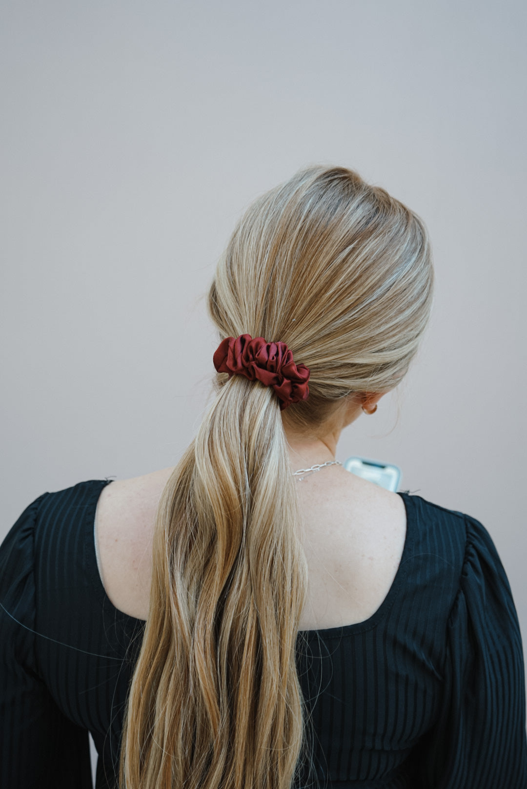 the red silk charmeuse skinny scrunchie