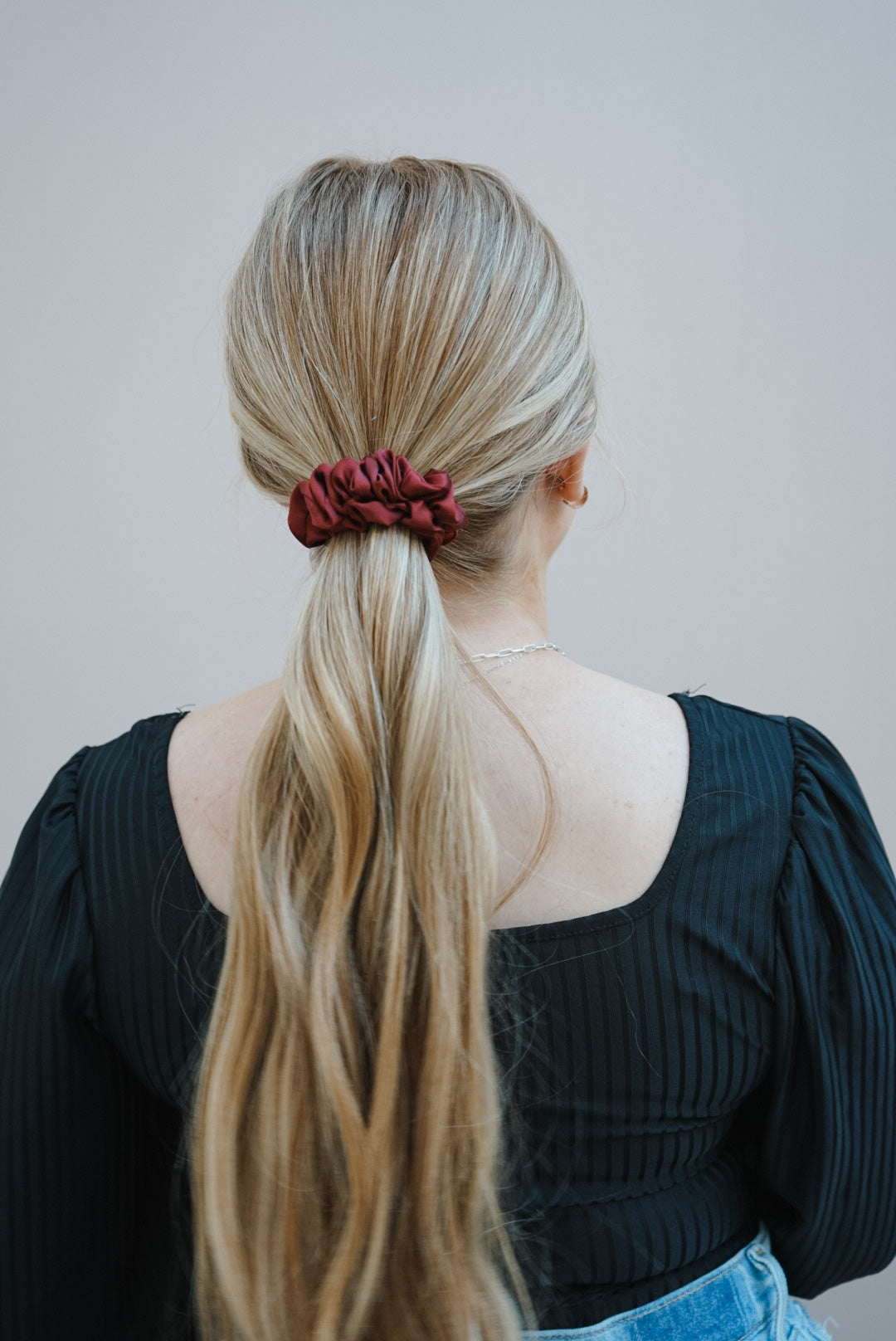 the red silk charmeuse skinny scrunchie