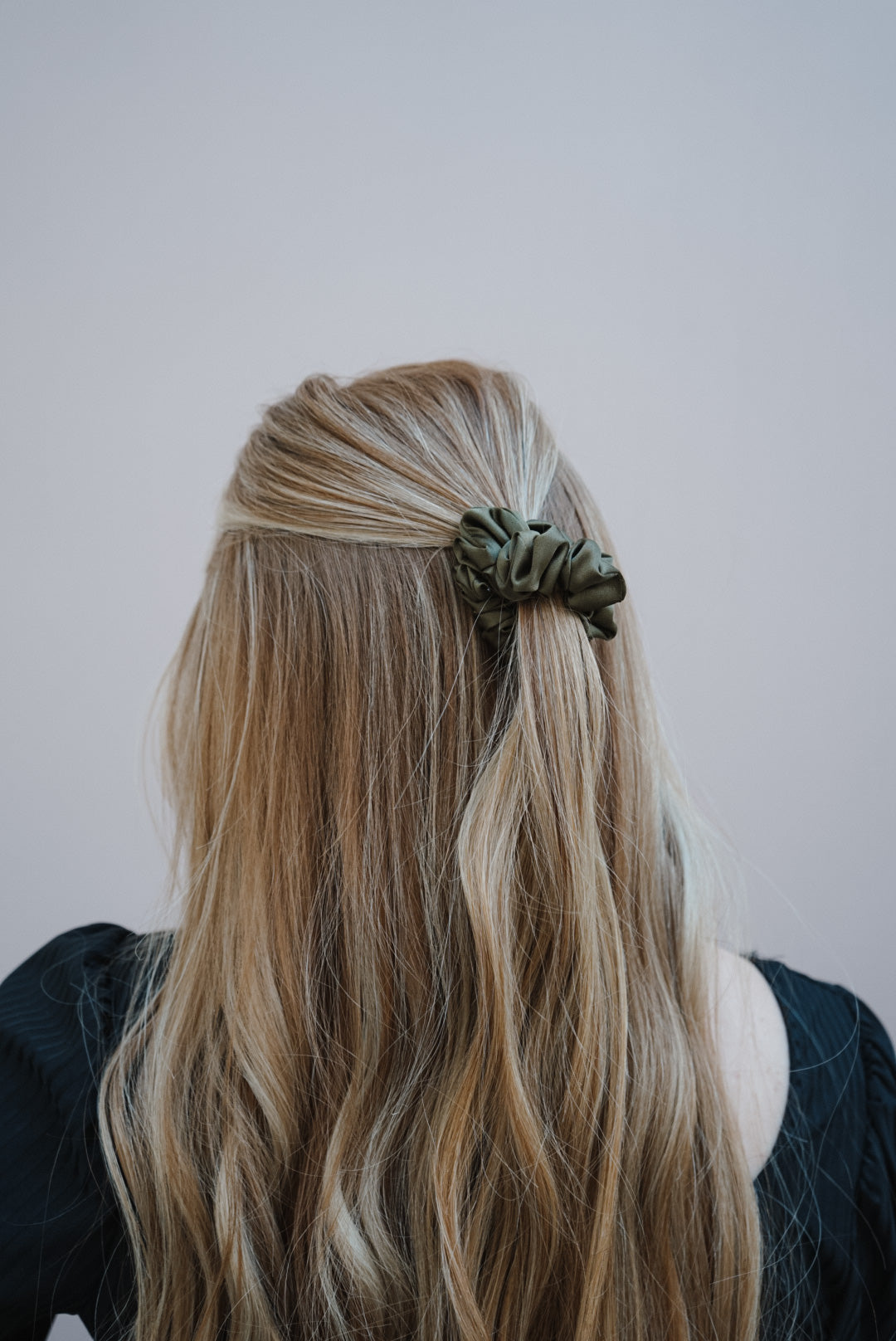 the mistletoe green skinny silk charmeuse scrunchie