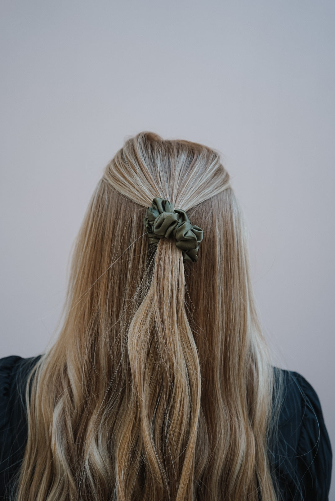 the mistletoe green skinny silk charmeuse scrunchie