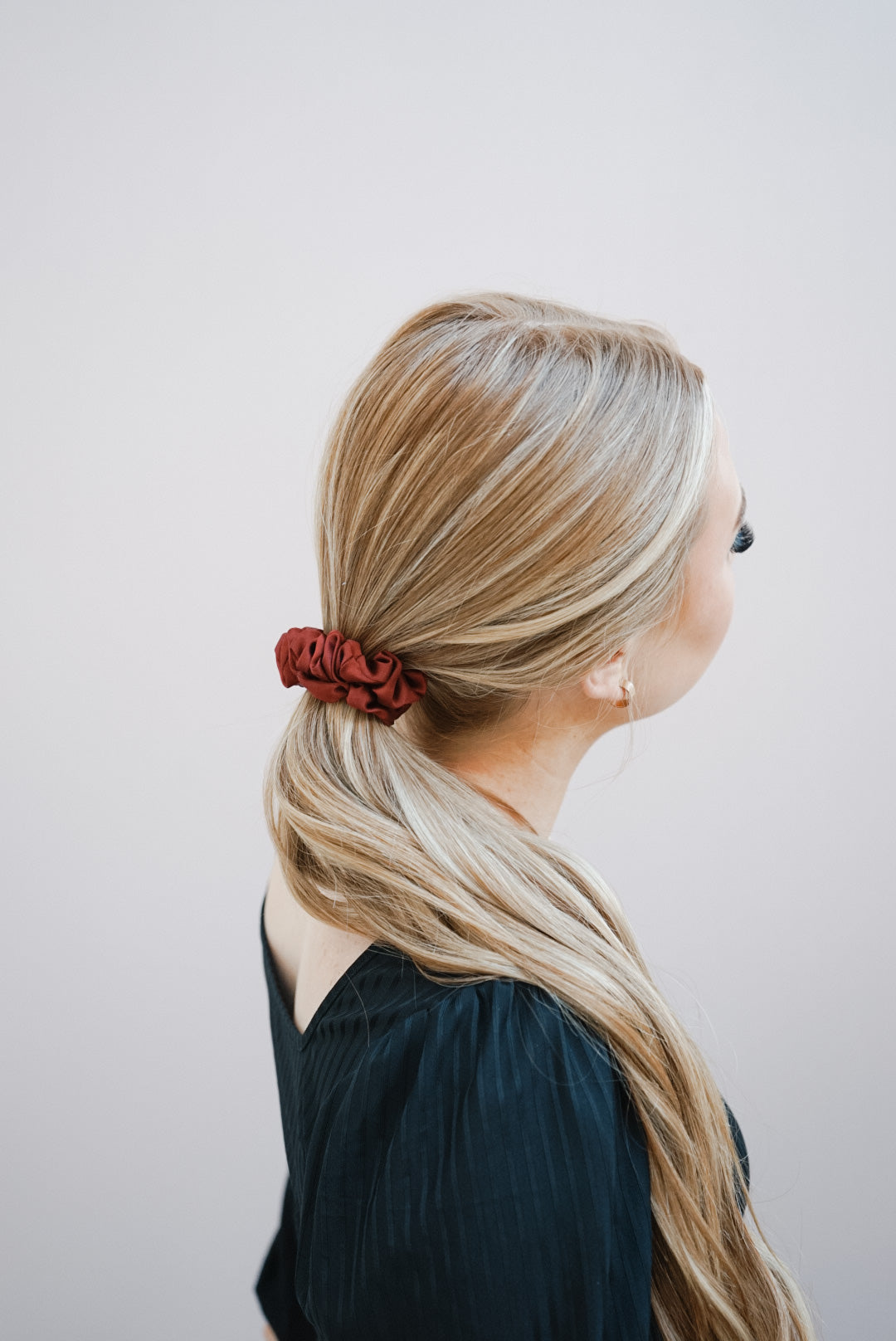 the red silk charmeuse skinny scrunchie