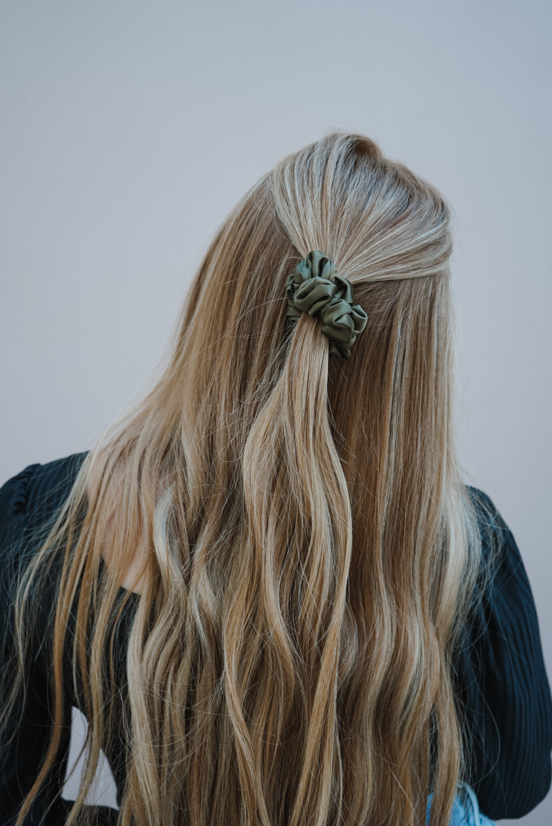 the mistletoe green skinny silk charmeuse scrunchie