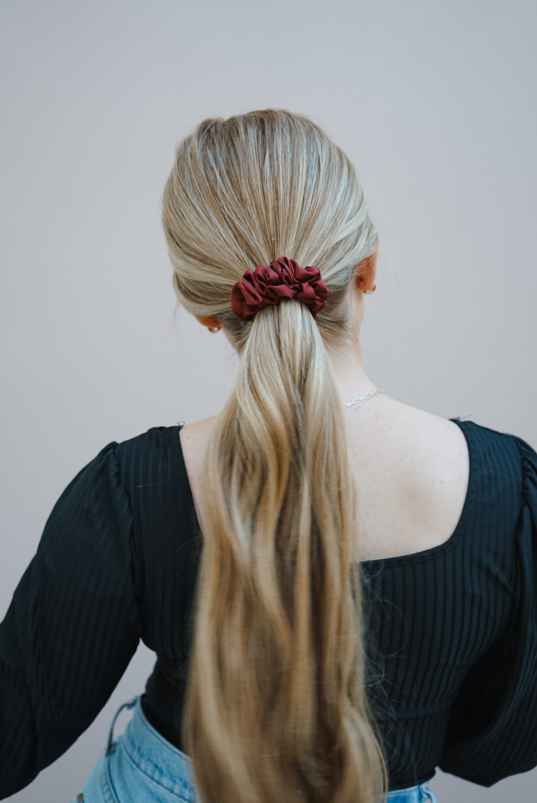 the red silk charmeuse skinny scrunchie