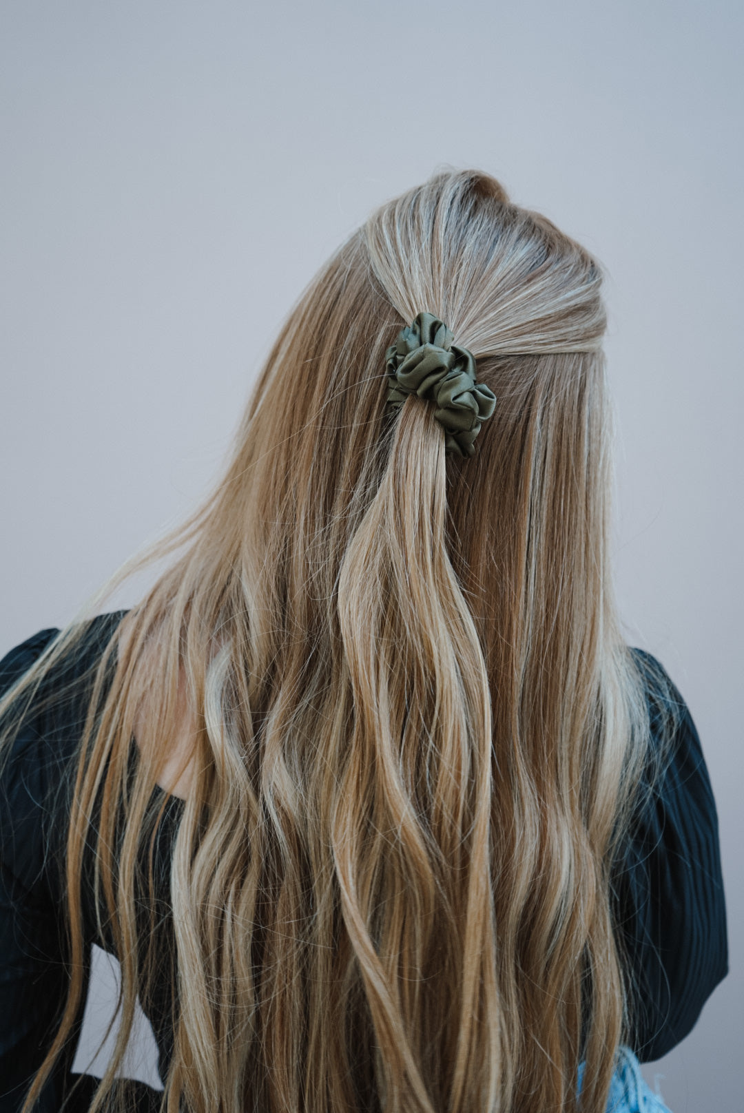 the mistletoe green skinny silk charmeuse scrunchie