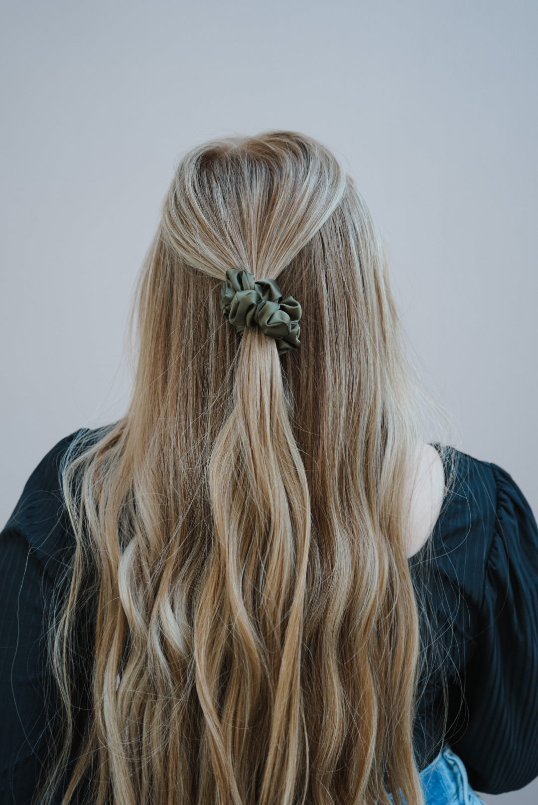 the mistletoe green skinny silk charmeuse scrunchie